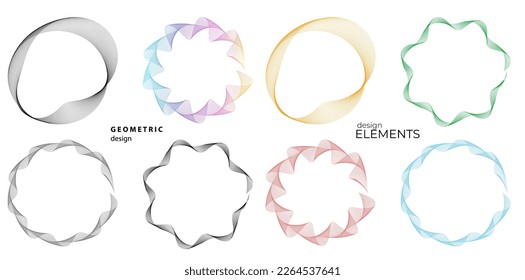 Set design element circle. Isolated bold vector colors golden ring from. Abstract glow wavy stripes of many glittering swirl created using Blend Tool. Vector illustration EPS10 for your presentation