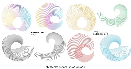 Set design element circle. Isolated bold vector colors golden ring from. Abstract glow wavy stripes of many glittering swirl created using Blend Tool. Vector illustration EPS10 for your presentation