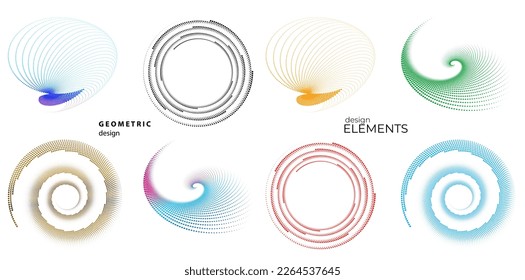 Set design element circle. Isolated bold vector colors golden ring from. Abstract glow wavy stripes of many glittering swirl created using Blend Tool. Vector illustration EPS10 for your presentation