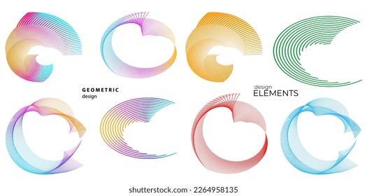 Set design element circle. Isolated bold vector colors golden ring from. Abstract glow wavy stripes of many glittering swirl created using Blend Tool. Vector illustration EPS10 for your presentation