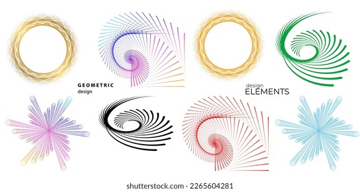 Set design element circle. Isolated bold vector colors golden ring from. Abstract glow wavy stripes of many glittering swirl created using Blend Tool. Vector illustration EPS10 for your presentation