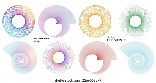 Set design element circle. Isolated bold vector colors golden ring from. Abstract glow wavy stripes of many glittering swirl created using Blend Tool. Vector illustration EPS10 for your presentation