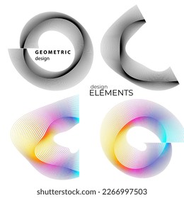 Set design element circle. Isolated bold vector colors golden ring from. Abstract glow wavy stripes of many glittering swirl created using Blend Tool. Vector illustration EPS10 for your presentation