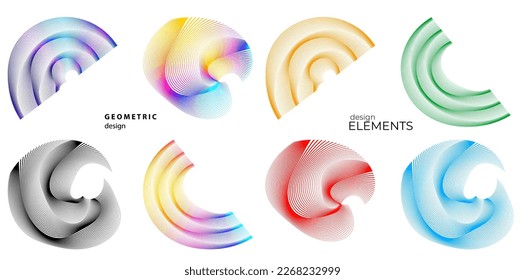 Set design element circle. Isolated bold vector colors golden ring from. Abstract glow wavy stripes of many glittering swirl created using Blend Tool. Vector illustration EPS10 for your presentation
