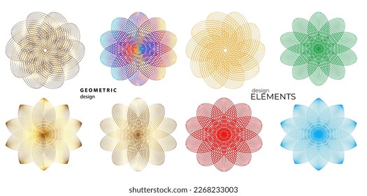 Set design element circle. Isolated bold vector colors golden ring from. Abstract glow wavy stripes of many glittering swirl created using Blend Tool. Vector illustration EPS10 for your presentation