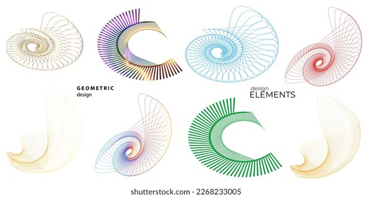 Set design element circle. Isolated bold vector colors golden ring from. Abstract glow wavy stripes of many glittering swirl created using Blend Tool. Vector illustration EPS10 for your presentation
