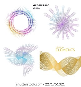 Set design element circle. Isolated bold vector colors golden ring from. Abstract glow wavy stripes of many glittering swirl created using Blend Tool. Vector illustration EPS10 for your presentation