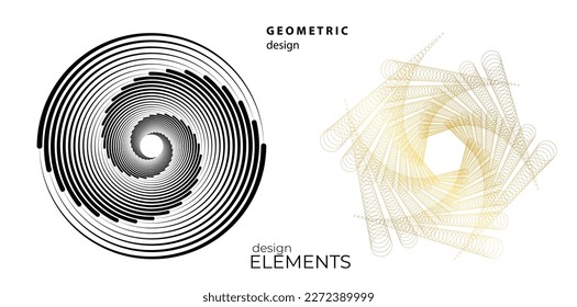 Set design element circle. Isolated bold vector colors golden ring from. Abstract glow wavy stripes of many glittering swirl created using Blend Tool. Vector illustration EPS10 for your presentation