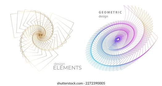 Set design element circle. Isolated bold vector colors golden ring from. Abstract glow wavy stripes of many glittering swirl created using Blend Tool. Vector illustration EPS10 for your presentation