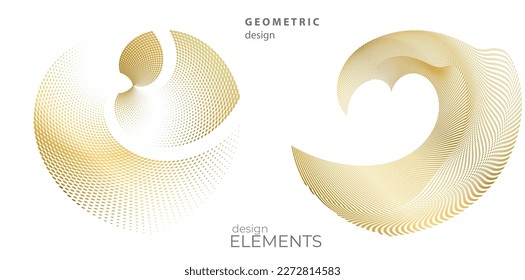 Set design element circle. Isolated bold vector colors golden ring from. Abstract glow many glittering swirl created using Blend Tool. Vector illustration EPS 10 art deco style for wedding invitation