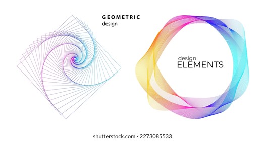 Set design element circle. Isolated bold vector colors golden ring from. Abstract glow wavy stripes of many glittering swirl created using Blend Tool. Vector illustration EPS10 for your presentation