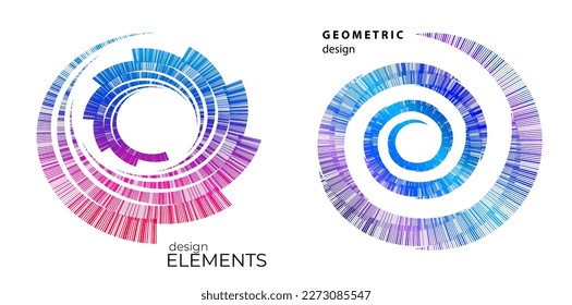 Set design element circle. Isolated bold vector colors golden ring from. Abstract glow wavy stripes of many glittering swirl created using Blend Tool. Vector illustration EPS10 for your presentation