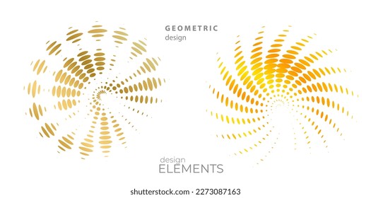 Set design element circle. Isolated bold vector colors golden ring from. Abstract glow many glittering swirl created using Blend Tool. Vector illustration EPS 10 art deco style for wedding invitation