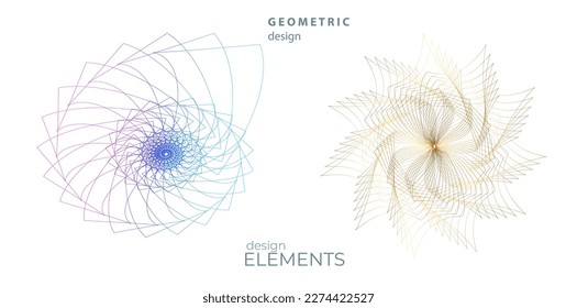 Set design element circle. Isolated bold vector colors golden ring from. Abstract glow wavy stripes of many glittering swirl created using Blend Tool. Vector illustration EPS10 for your presentation