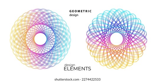 Set design element circle. Isolated bold vector colors golden ring from. Abstract glow wavy stripes of many glittering swirl created using Blend Tool. Vector illustration EPS10 for your presentation