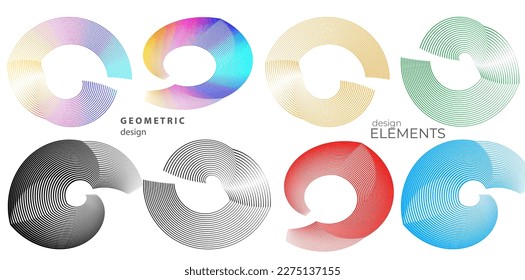 Set design element circle. Isolated bold vector colors golden ring from. Abstract glow wavy stripes of many glittering swirl created using Blend Tool. Vector illustration EPS10 for your presentation