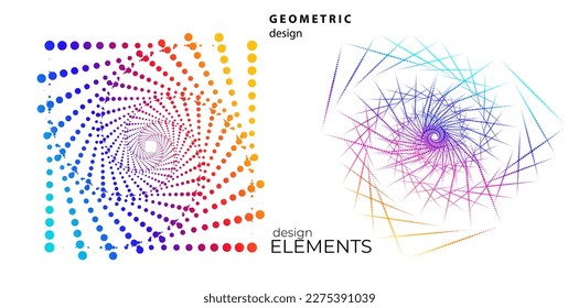 Establecer el círculo del elemento de diseño. Anillo dorado de colores vectoriales aislados. Resumen de rayas onduladas de resplandor de muchos deslizadores creados con la herramienta de mezcla. Ilustración vectorial EPS10 para su presentación