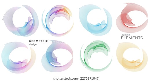 Set design element circle. Isolated bold vector colors golden ring from. Abstract glow wavy stripes of many glittering swirl created using Blend Tool. Vector illustration EPS10 for your presentation