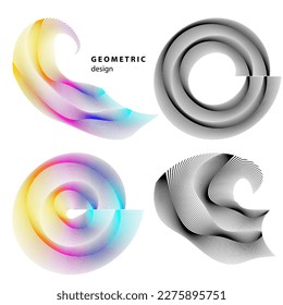 Set design element circle. Isolated bold vector colors golden ring from. Abstract glow wavy stripes of many glittering swirl created using Blend Tool. Vector illustration EPS10 for your presentation