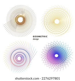 Set design element circle. Isolated bold vector colors golden ring from. Abstract glow wavy stripes of many glittering swirl created using Blend Tool. Vector illustration EPS10 for your presentation