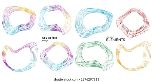 Set design element circle. Isolated bold vector colors golden ring from. Abstract glow wavy stripes of many glittering swirl created using Blend Tool. Vector illustration EPS10 for your presentation