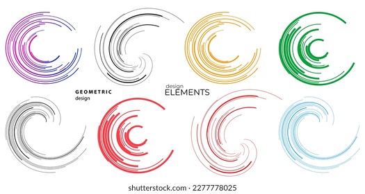 Set design element circle. Isolated bold vector colors golden ring from. Abstract glow wavy stripes of many glittering swirl created using Blend Tool. Vector illustration EPS10 for your presentation