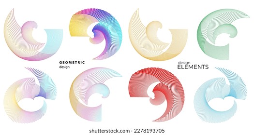 Set design element circle. Isolated bold vector colors golden ring from. Abstract glow wavy stripes of many glittering swirl created using Blend Tool. Vector illustration EPS10 for your presentation
