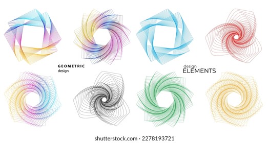 Set design element circle. Isolated bold vector colors golden ring from. Abstract glow wavy stripes of many glittering swirl created using Blend Tool. Vector illustration EPS10 for your presentation