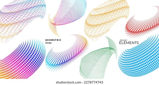 Set design element circle. Isolated bold vector colors golden ring from. Abstract glow wavy stripes of many glittering swirl created using Blend Tool. Vector illustration EPS10 for your presentation