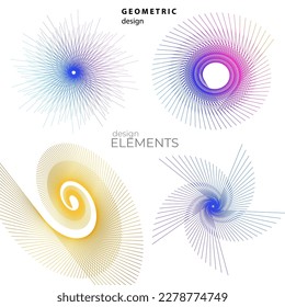 Set design element circle. Isolated bold vector colors golden ring from. Abstract glow wavy stripes of many glittering swirl created using Blend Tool. Vector illustration EPS10 for your presentation
