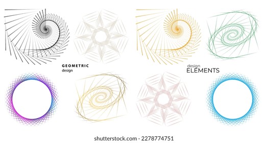 Set design element circle. Isolated bold vector colors golden ring from. Abstract glow wavy stripes of many glittering swirl created using Blend Tool. Vector illustration EPS10 for your presentation