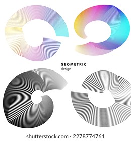 Set design element circle. Isolated bold vector colors golden ring from. Abstract glow wavy stripes of many glittering swirl created using Blend Tool. Vector illustration EPS10 for your presentation
