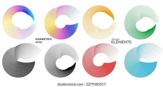 Set design element circle. Isolated bold vector colors golden ring from. Abstract glow wavy stripes of many glittering swirl created using Blend Tool. Vector illustration EPS10 for your presentation