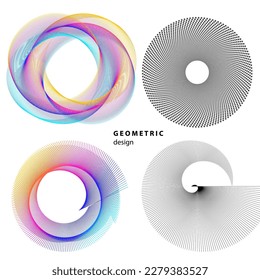 Set design element circle. Isolated bold vector colors golden ring from. Abstract glow wavy stripes of many glittering swirl created using Blend Tool. Vector illustration EPS10 for your presentation