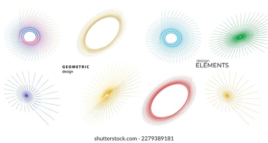 Set design element circle. Isolated bold vector colors golden ring from. Abstract glow wavy stripes of many glittering swirl created using Blend Tool. Vector illustration EPS10 for your presentation