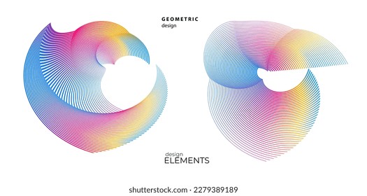 Set design element circle. Isolated bold vector colors golden ring from. Abstract glow wavy stripes of many glittering swirl created using Blend Tool. Vector illustration EPS10 for your presentation