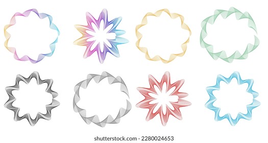Set design element circle. Isolated bold vector colors golden ring from. Abstract glow wavy stripes of many glittering swirl created using Blend Tool. Vector illustration EPS10 for your presentation