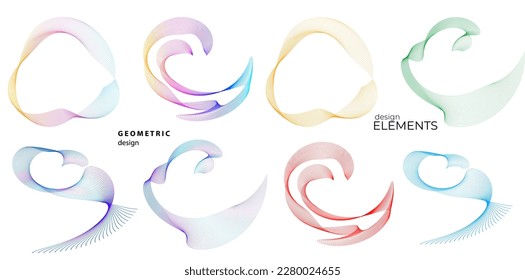 Set design element circle. Isolated bold vector colors golden ring from. Abstract glow wavy stripes of many glittering swirl created using Blend Tool. Vector illustration EPS10 for your presentation