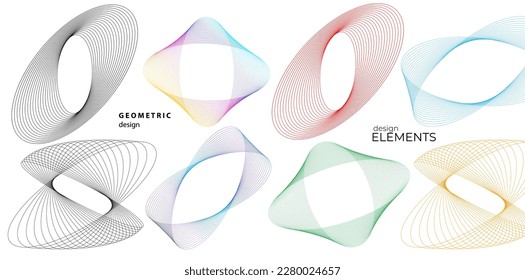 Set design element circle. Isolated bold vector colors golden ring from. Abstract glow wavy stripes of many glittering swirl created using Blend Tool. Vector illustration EPS10 for your presentation