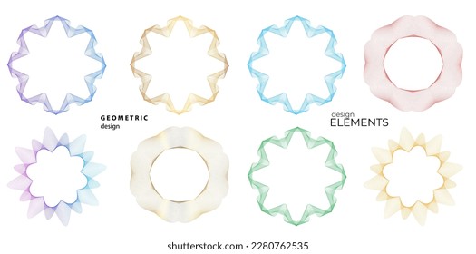 Set design element circle. Isolated bold vector colors golden ring from. Abstract glow wavy stripes of many glittering swirl created using Blend Tool. Vector illustration EPS10 for your presentation
