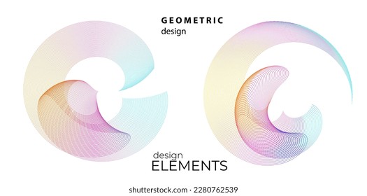 Set design element circle. Isolated bold vector colors golden ring from. Abstract glow wavy stripes of many glittering swirl created using Blend Tool. Vector illustration EPS10 for your presentation