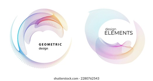 Establecer el círculo del elemento de diseño. Anillo dorado de colores vectoriales aislados. Resumen de rayas onduladas de resplandor de muchos deslizadores creados con la herramienta de mezcla. Ilustración vectorial EPS10 para su presentación