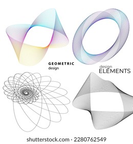 Set design element circle. Isolated bold vector colors golden ring from. Abstract glow wavy stripes of many glittering swirl created using Blend Tool. Vector illustration EPS10 for your presentation