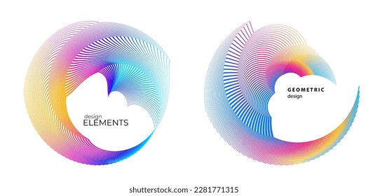 Set design element circle. Isolated bold vector colors golden ring from. Abstract glow wavy stripes of many glittering swirl created using Blend Tool. Vector illustration EPS10 for your presentation