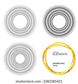 Set design element circle. Isolated bold vector colors golden ring from. Abstract glow wavy stripes of many glittering swirl created using Blend Tool. Vector illustration EPS10 for your presentation