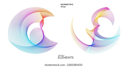 Set design element circle. Isolated bold vector colors golden ring from. Abstract glow wavy stripes of many glittering swirl created using Blend Tool. Vector illustration EPS10 for your presentation