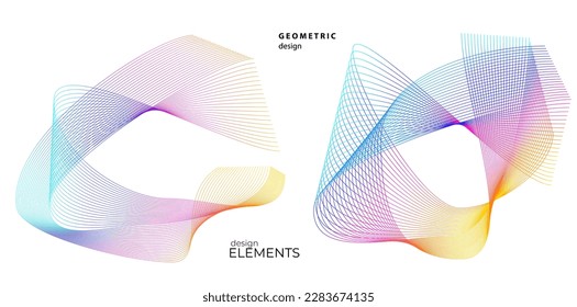 Set design element circle. Isolated bold vector colors golden ring from. Abstract glow wavy stripes of many glittering swirl created using Blend Tool. Vector illustration EPS10 for your presentation