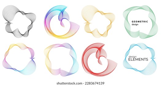 Set design element circle. Isolated bold vector colors golden ring from. Abstract glow wavy stripes of many glittering swirl created using Blend Tool. Vector illustration EPS10 for your presentation