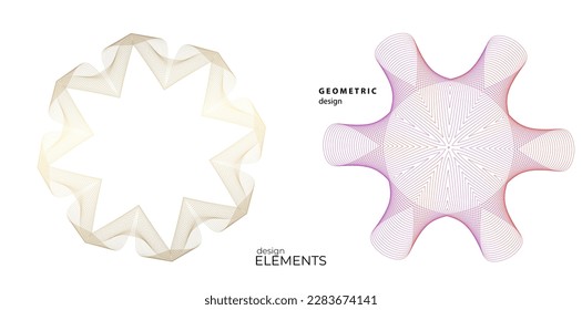 Set design element circle. Isolated bold vector colors golden ring from. Abstract glow wavy stripes of many glittering swirl created using Blend Tool. Vector illustration EPS10 for your presentation