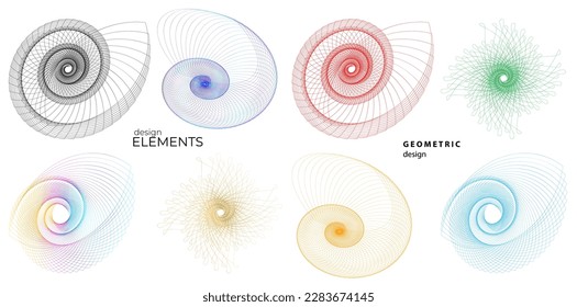 Set design element circle. Isolated bold vector colors golden ring from. Abstract glow wavy stripes of many glittering swirl created using Blend Tool. Vector illustration EPS10 for your presentation